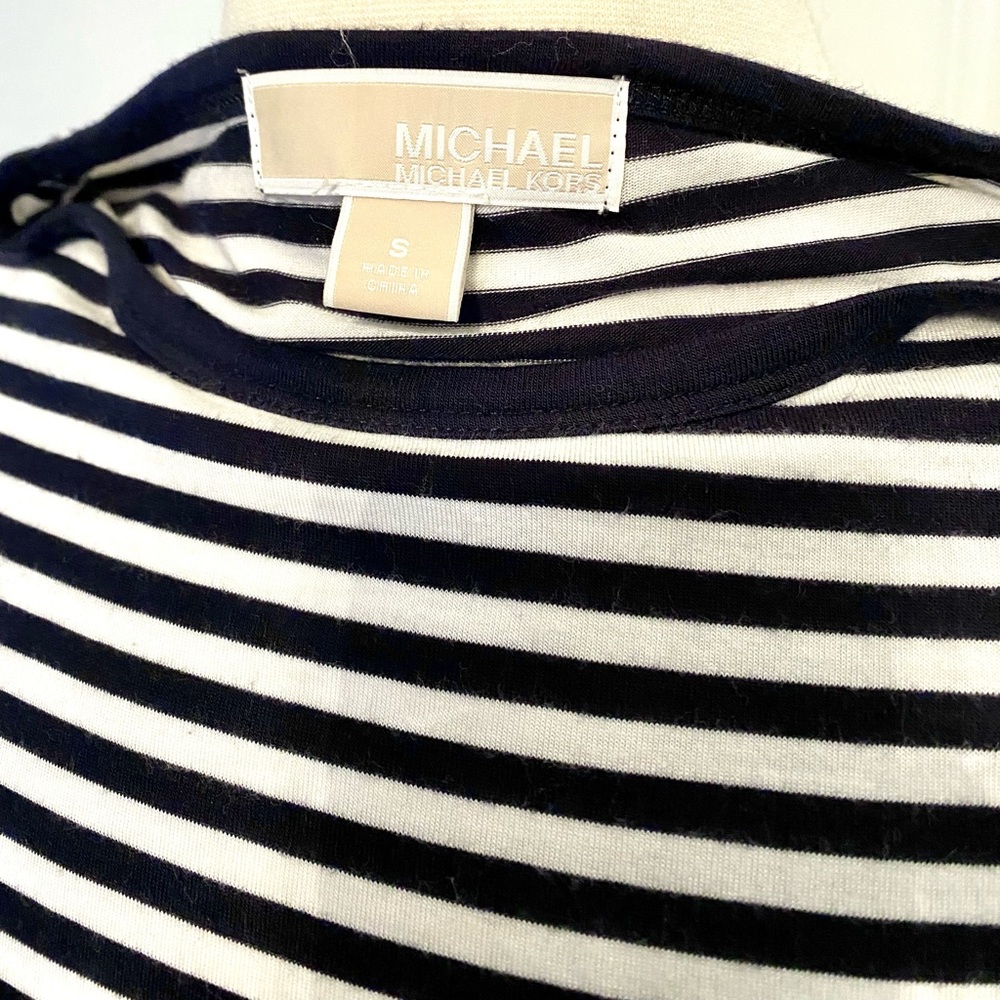 Michael Kors navy & white striped long sleeve round neck stretchy top - size S - Picture 4 of 7